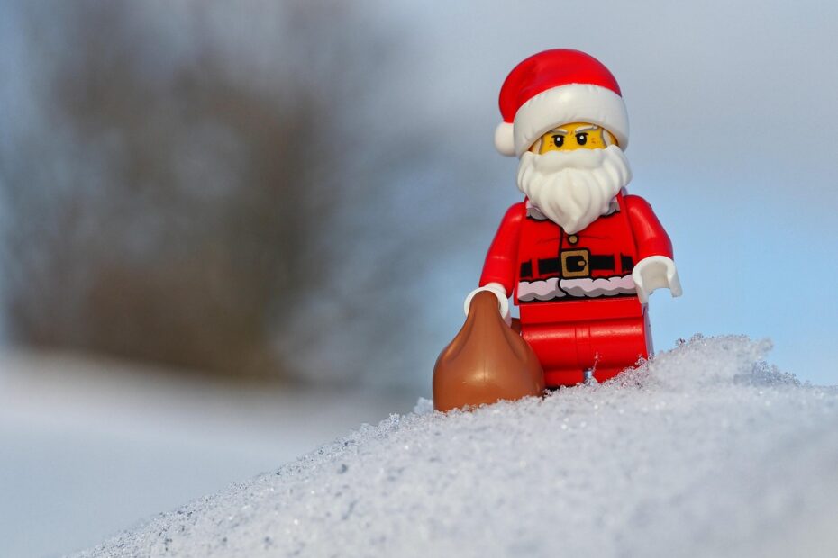 santa claus, lego, toy, nicholas, nature, bag, minifigure, snow, winter, christmas